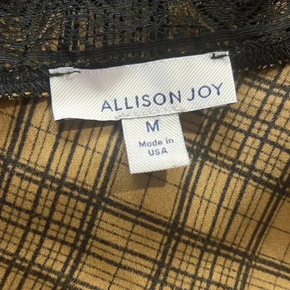 Allison Joy Ryan brown black plaid Cami lace top size medium - Picture 8 of 10